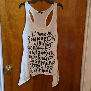 Wet Seal White Tank Top with Black French Words